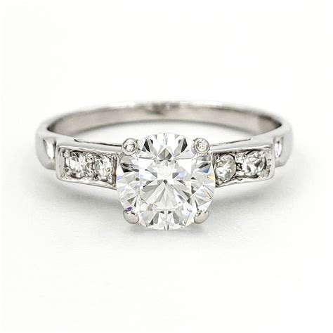 Vintage Platinum Engagement Ring With 101 Carat Round Brilliant Cut