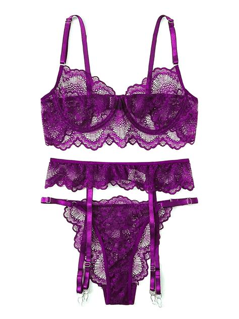 Smilkoo Womens 3 Piece Underwear Sexy Lingerie Set Solid Color