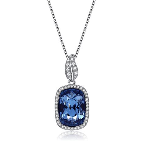 Blue Swarovski Crystal Rectangle Drop Necklace Wholesale Jr Fashion