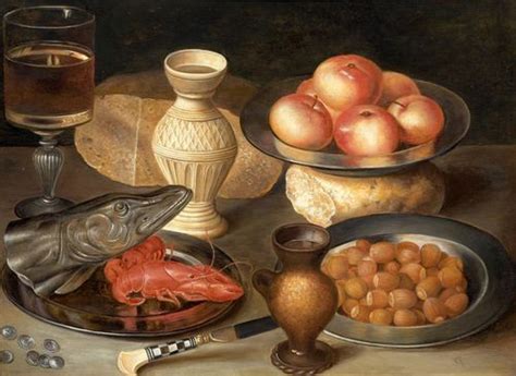 Georg Flegel Still Life With Apples Hazelnuts Bread Pike And