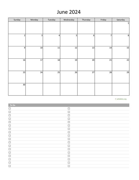 June 2024 Calendar With To Do List