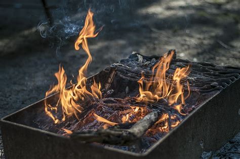 Rectangular Black Fire Pit With Fire At Daytime Hd Wallpaper Peakpx