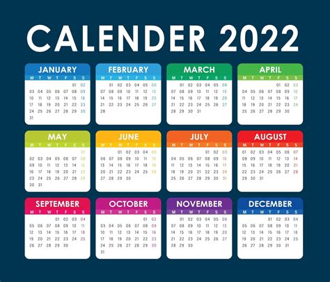 Vettore Del Calendario 2022 Versione Inglese 3123854 Scarica