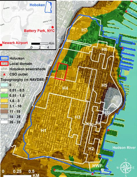 The City Of Hoboken Topographic Map And Sewersheds The Lowest Areas Of