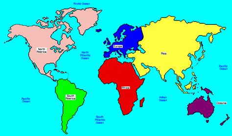 Map Of Continents And Oceans For Kids Continents And Oceans Map Of