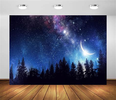 Beleco 6x4ft Fabric Starry Night Forest Backdrop For