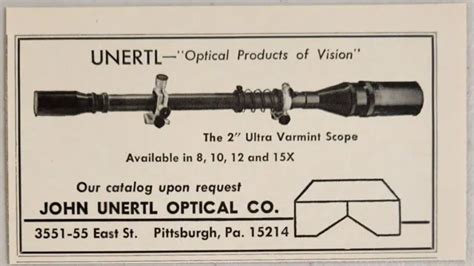 1972 Print Ad John Unertl Optical Ultra Varmint Rifle Scopes Pittsburgh