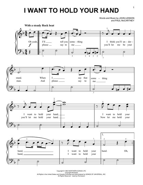 I Want To Hold Your Hand Sheet Music The Beatles Very Easy Piano