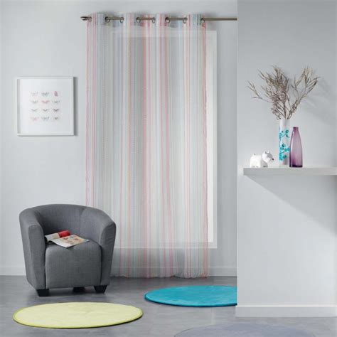 Analea Stripe Voile Curtain Panel With Ring Top Multicolour