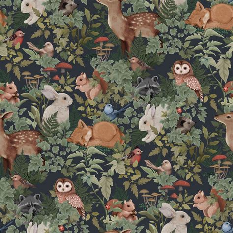 Woodlands Charcoal Woodland Wallpaper Animal Wallpaper Kids Wallpaper