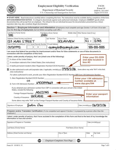 How To Fill Out Form I 9 Example