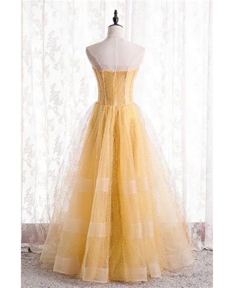 Yellow Mesh Tulle Ballgown Corset Prom Dress Strapless Mx16121