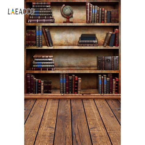 Laeacco Child Library Wooden Floor Old Bookshelf Book Photography