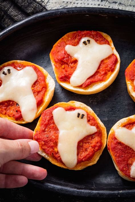 Ghost Pizza Bagels Recipe Halloween Food For Party Easy Halloween