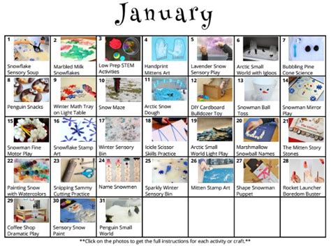 31 Days Of Kids Activities For January Free Winter Activity Calendar