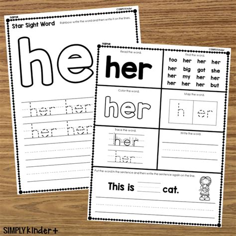 Her Sight Word Printable Activities Simply Kinder Plus