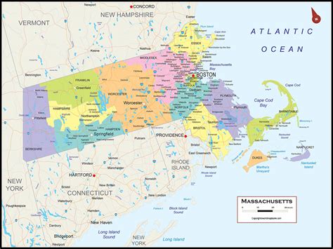 Labeled Map Of Massachusetts E With Capital And Cities