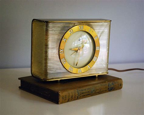 1955 Art Moderne Brass Clock General Electric Telechron Model 7H229