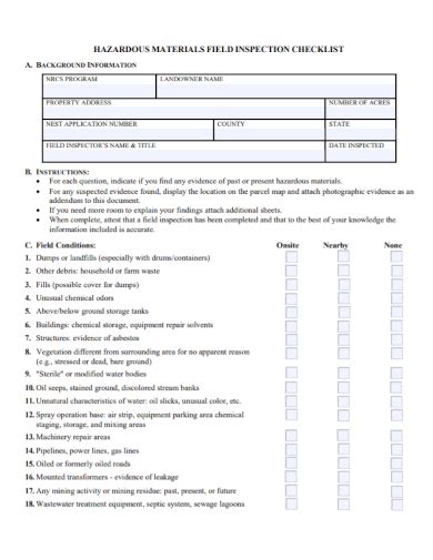 Free Field Inspection Checklist Samples Safety Services Athletic