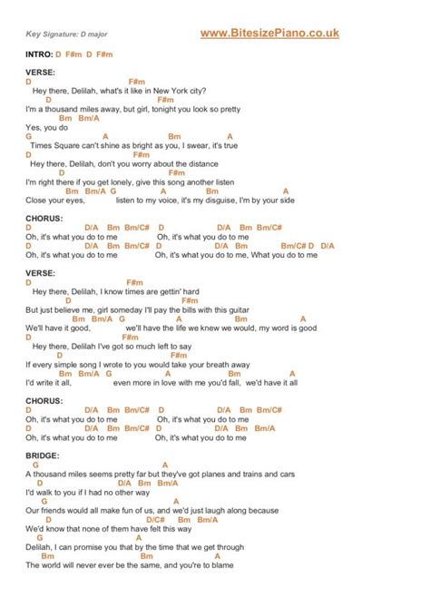 Hey There Delilah Plain White Ts Piano Chords And Lyrics Bitesize Piano