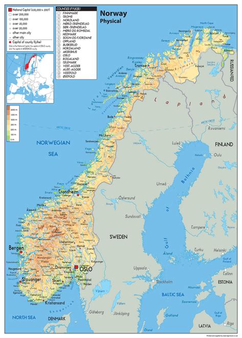 Norway Physical Map Tiger Moon