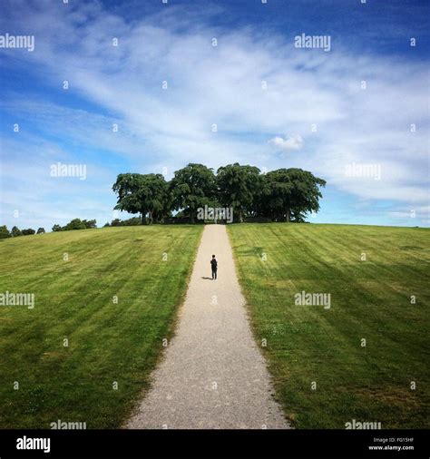 Man Standing On Road On Grassy Field Against Sky Stock Photo Alamy