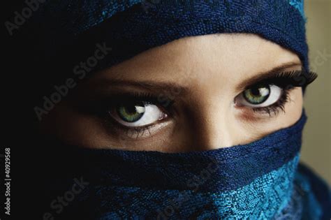 Young Arabian Woman In Hijab With Sexy Blue Eyes Stock Photo And
