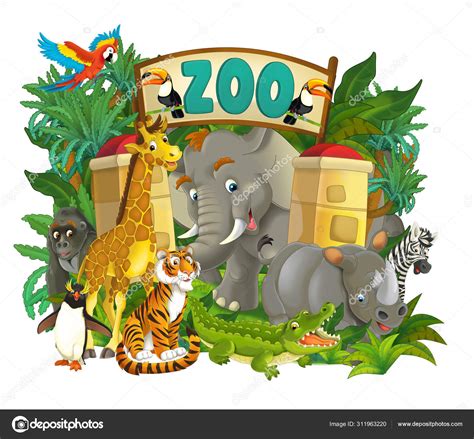 If i ran the zoo. Cartoon zoo scene near the entrance with different animals ...