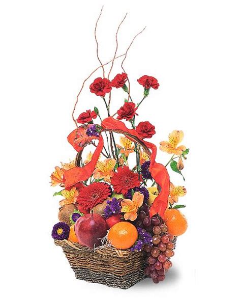 This arrangment of fresh fruit and flower is sure to please their eyes and taste. Fruits and Flowers Gift Basket, Fruits and Flowers Gift ...