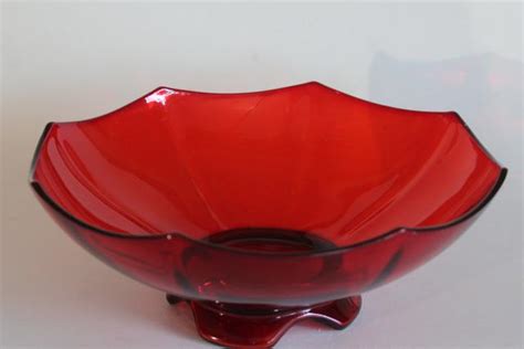 Vintage Ruby Red Elegant Glass Footed Bowl Art Deco Octagon Molly Imperial Glass