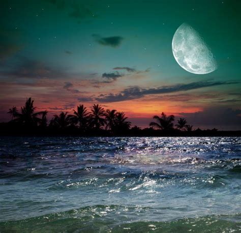 The Ocean Sunset And Moon — Stock Image In 2020 Beautiful Moon