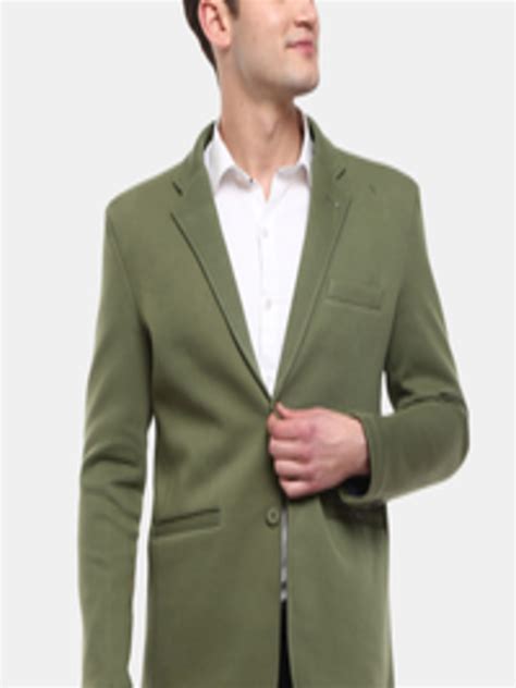 Buy V Mart Men Olive Green Solid Single Breasted Casual Blazer