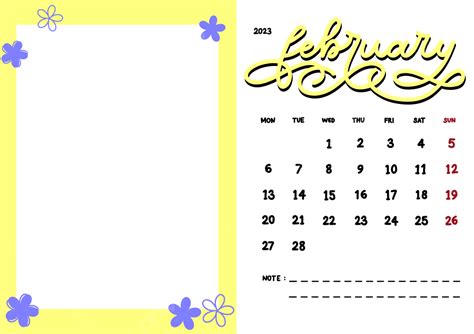 Handlettering Kalender Februar 2023 Mit Hochformat Fotorahmen Und Notiz