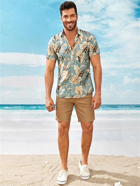 Men Beach Shirt Men Hawaiian Shirt Men Tropical Print Etsy Mens Beach Shirts Vacation