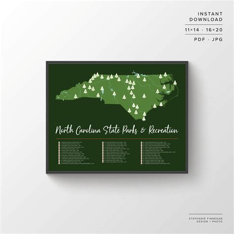 Nc State Parks Map Printable Map North Carolina Parks Etsy Singapore
