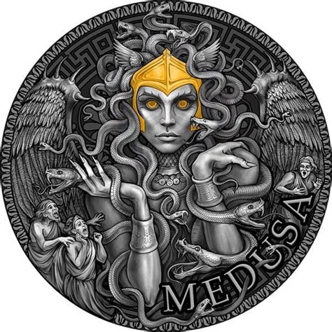 Medusa Great Greek Mythology 2 Oz Argent Monnaie 2000 Francs Cameroon