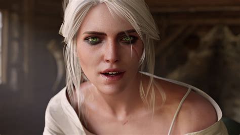 Masaüstü Cirilla Fiona Elen Riannon Yüz Yeşil Gözler Witcher 3 Wild Hunt Beyaz Saç Video