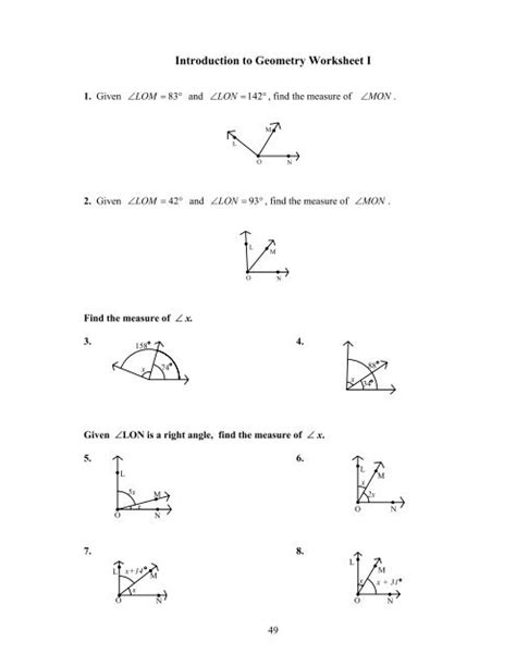 Introduction To Geometry Worksheet I