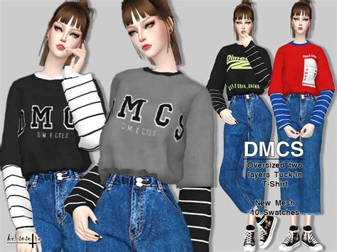 Helsoseiras Dmcs 2 Layers Oversized Tee Sims 4 Mods Clothes Sims 4
