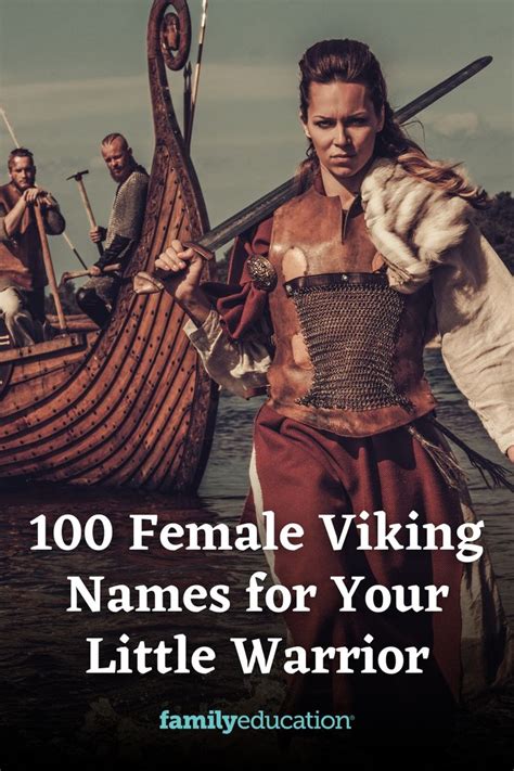 A Woman Standing In Front Of A Boat With Two Men On It And The Words 10 Female Viking Names For