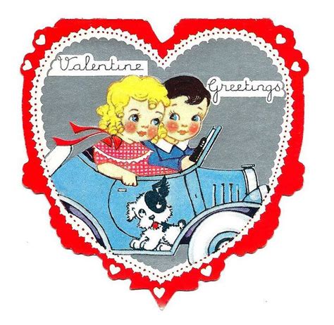 1940s Car Ride Valentines Greetings Vintage Valentine Cards