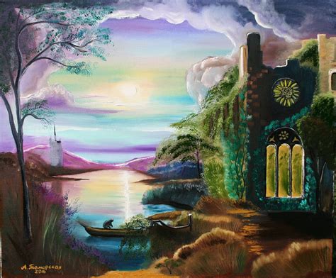 Gothic Landscape Inspired By Halloween Original Oil Painting On Canvas