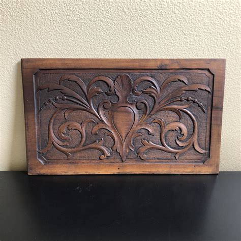 Antique Carved Wood Wall Plaque Rectangle Shape Carved Wood Wall Plaque Wooden Plaque
