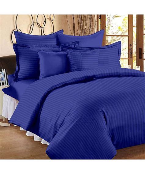 Royal Blue Self Design King Size Pure Cotton Satin Slumber Sheet For Double Bed With 2 Pillow
