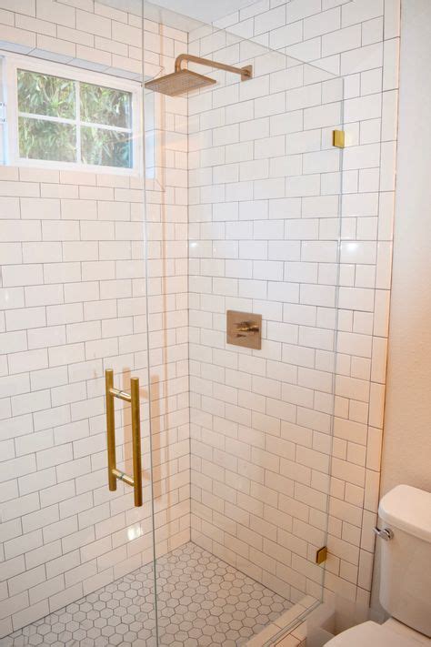 White Subway Tile Shower With Brushed Gold Fixtures White Subway Tile