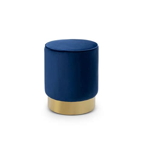 Navy Blue Velvet Round Ottoman Footstool With Polished Gold Buy