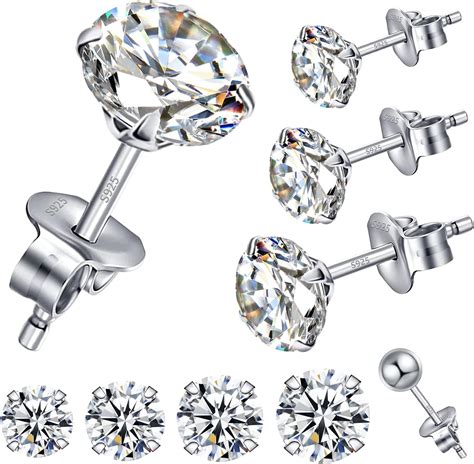Silver Stud Earrings For Womenjfée 5 Pack S925 Sterling Silver Cubic