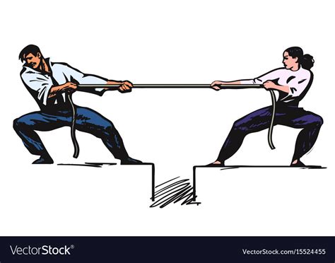 Tug War Man And Woman Are Pulling Rope Royalty Free Vector