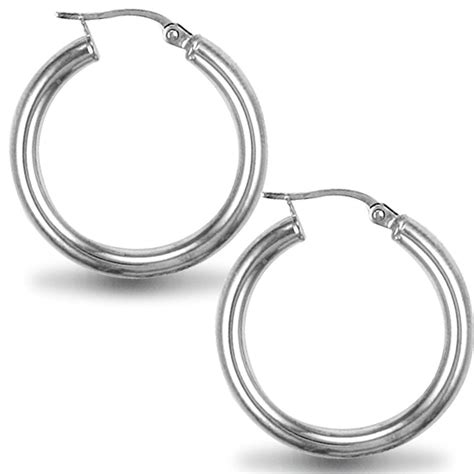 Jewelco London Sterling Silver Polished Hoop Earrings 3mm 25cm