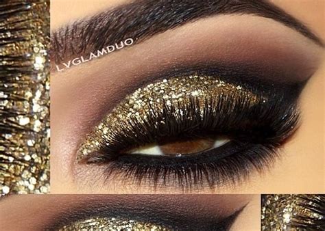 Glitter Golden Smokey Eye Makeup Images
